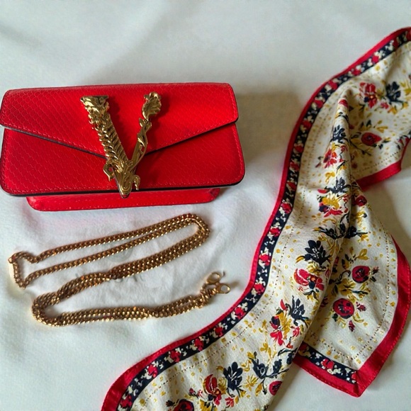 Versace Handbags - NWT Versace Virtus Red Python-Embossed Crossbody 2024